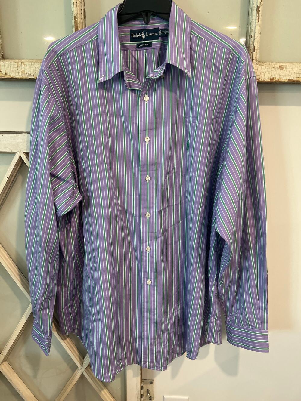 Ralph Lauren size XL 17 1/2 purple, green & white button down shirt